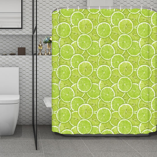 Green Lime Slices Pattern Print Polyester Shower Curtain