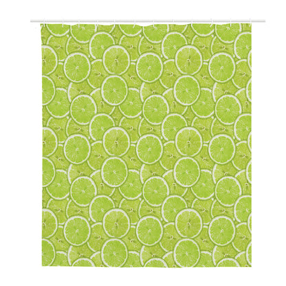 Green Lime Slices Pattern Print Polyester Shower Curtain