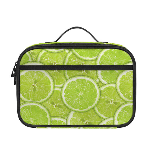 Green Lime Slices Pattern Print Portable Lunch Bag