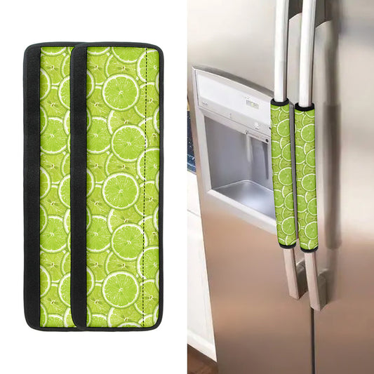 Green Lime Slices Pattern Print Refrigerator Handle Covers
