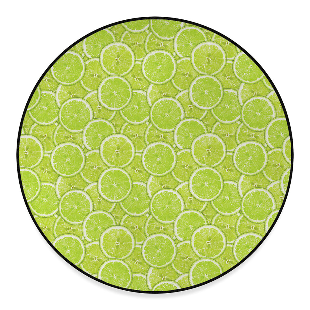 Green Lime Slices Pattern Print Round Floor Mat