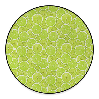 Green Lime Slices Pattern Print Round Floor Mat