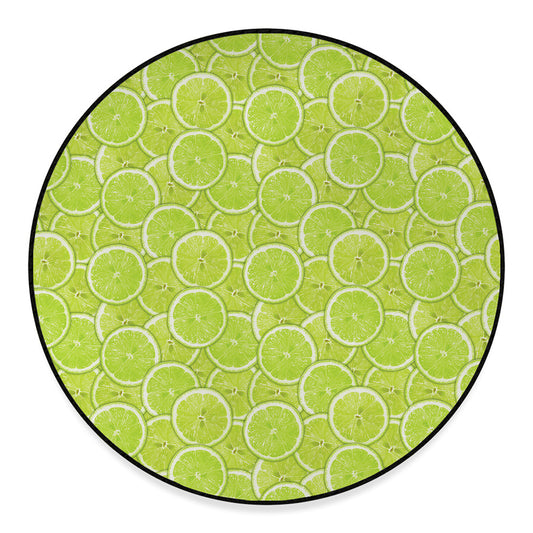Green Lime Slices Pattern Print Round Floor Mat