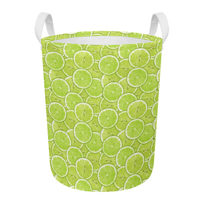Green Lime Slices Pattern Print Round Laundry Basket