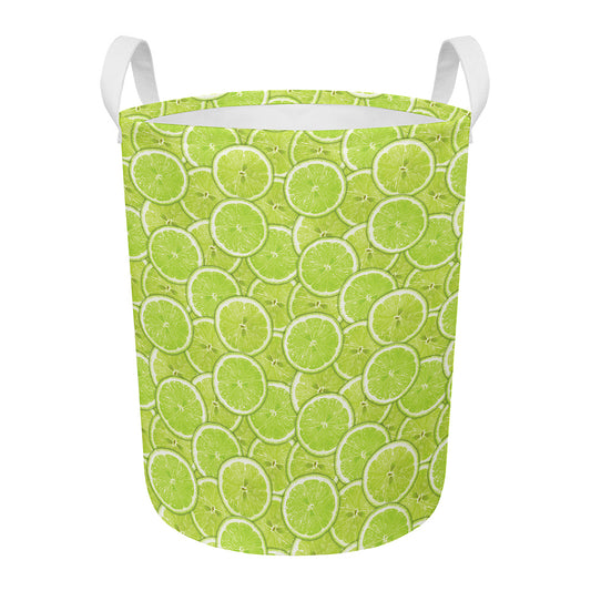 Green Lime Slices Pattern Print Round Laundry Basket