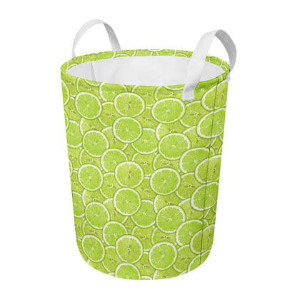 Green Lime Slices Pattern Print Round Laundry Basket