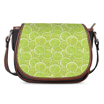Green Lime Slices Pattern Print Saddle Bag