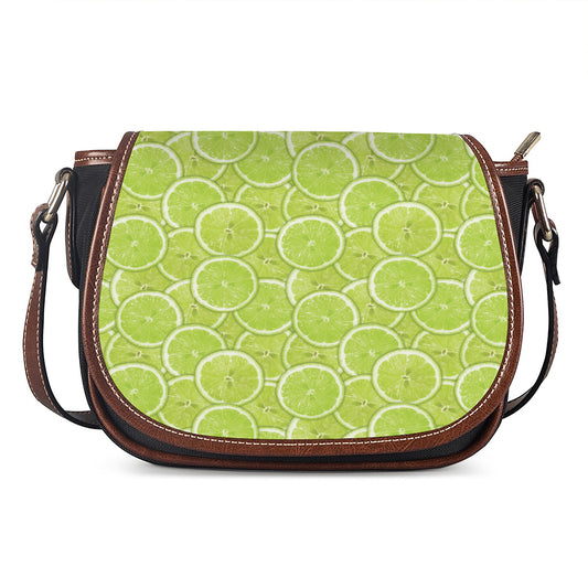 Green Lime Slices Pattern Print Saddle Bag