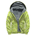 Green Lime Slices Pattern Print Sherpa Lined Zip Up Hoodie