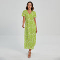Green Lime Slices Pattern Print Short Sleeve Maxi Dress