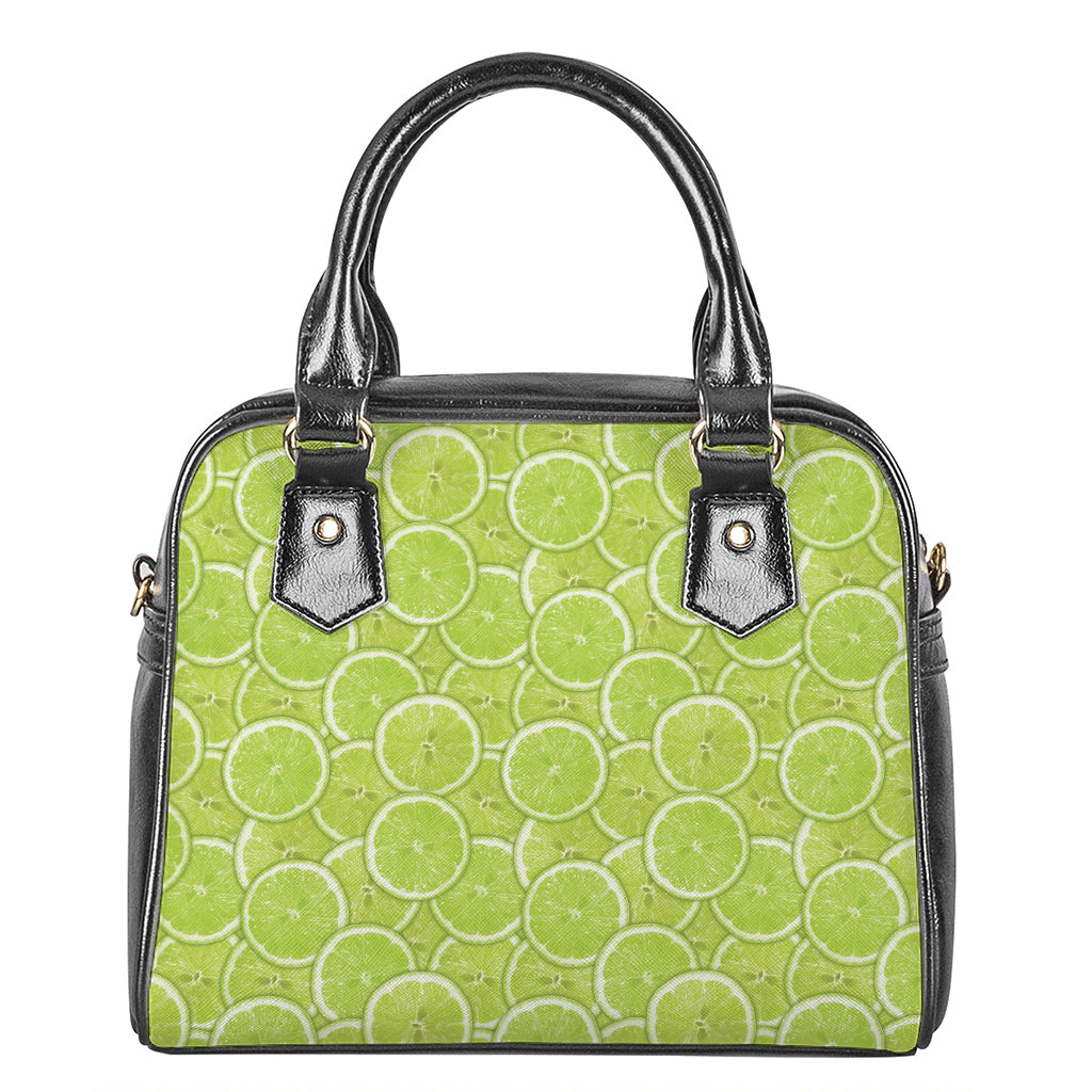 Green Lime Slices Pattern Print Shoulder Handbag