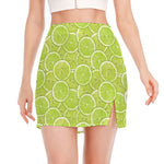 Green Lime Slices Pattern Print Side Slit Mini Skirt