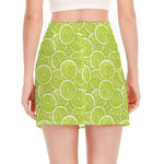 Green Lime Slices Pattern Print Side Slit Mini Skirt