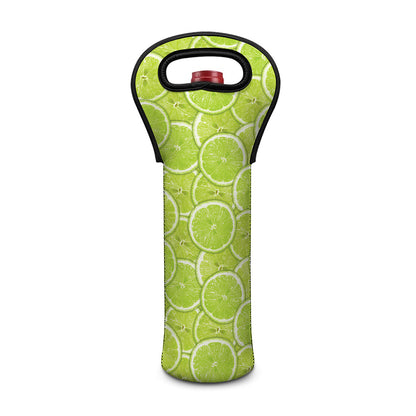 Green Lime Slices Pattern Print Single Neoprene Wine Tote