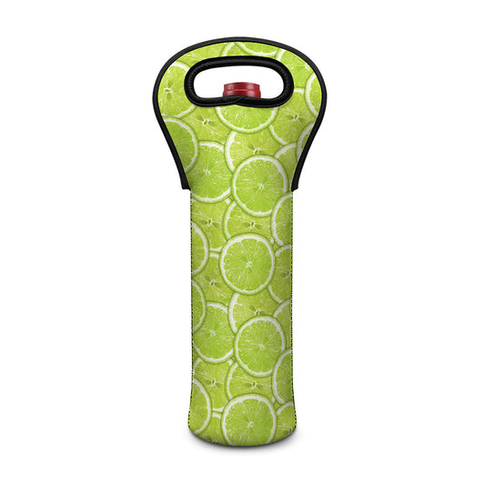Green Lime Slices Pattern Print Single Neoprene Wine Tote