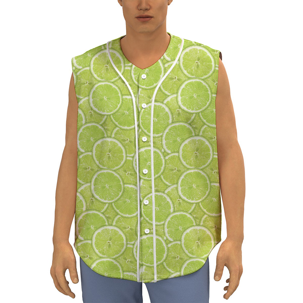 Green Lime Slices Pattern Print Sleeveless Baseball Jersey