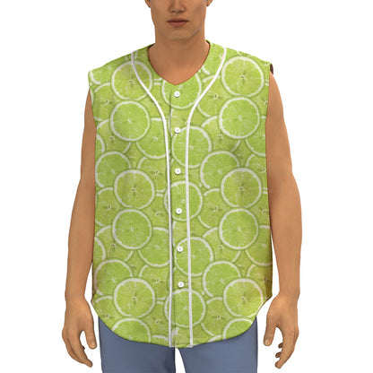 Green Lime Slices Pattern Print Sleeveless Baseball Jersey
