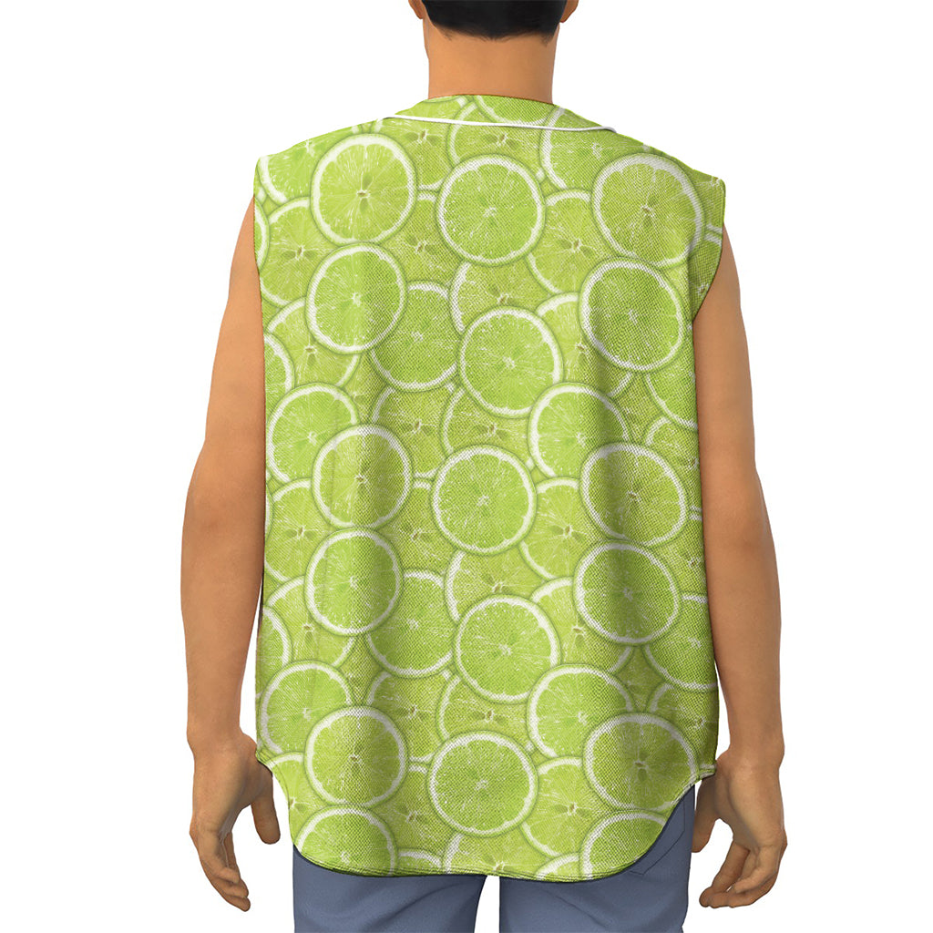 Green Lime Slices Pattern Print Sleeveless Baseball Jersey