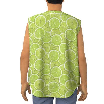 Green Lime Slices Pattern Print Sleeveless Baseball Jersey