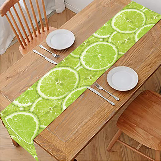 Green Lime Slices Pattern Print Table Runner