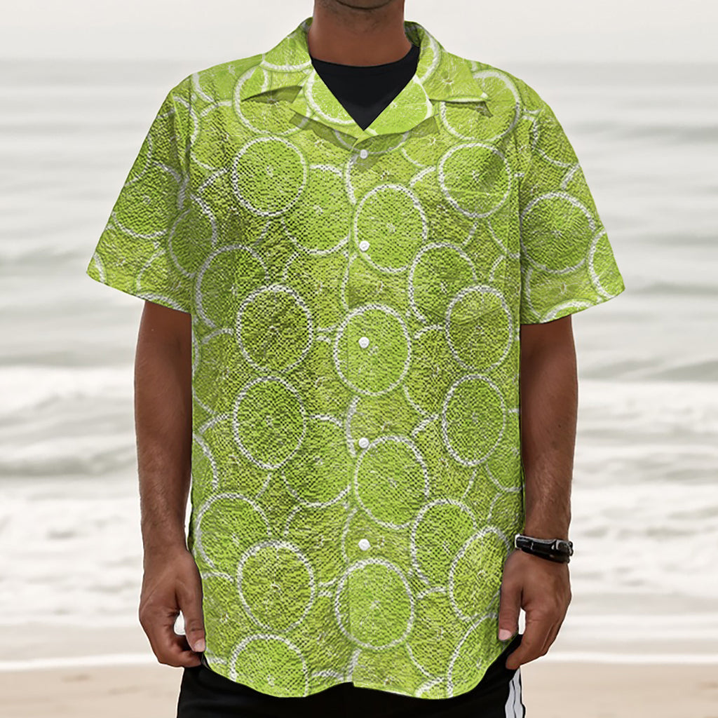 Green Lime Slices Pattern Print Textured Short Sleeve Shirt