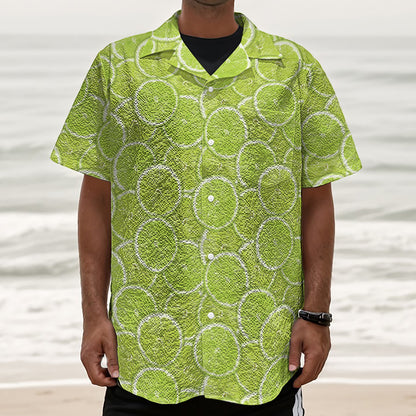 Green Lime Slices Pattern Print Textured Short Sleeve Shirt