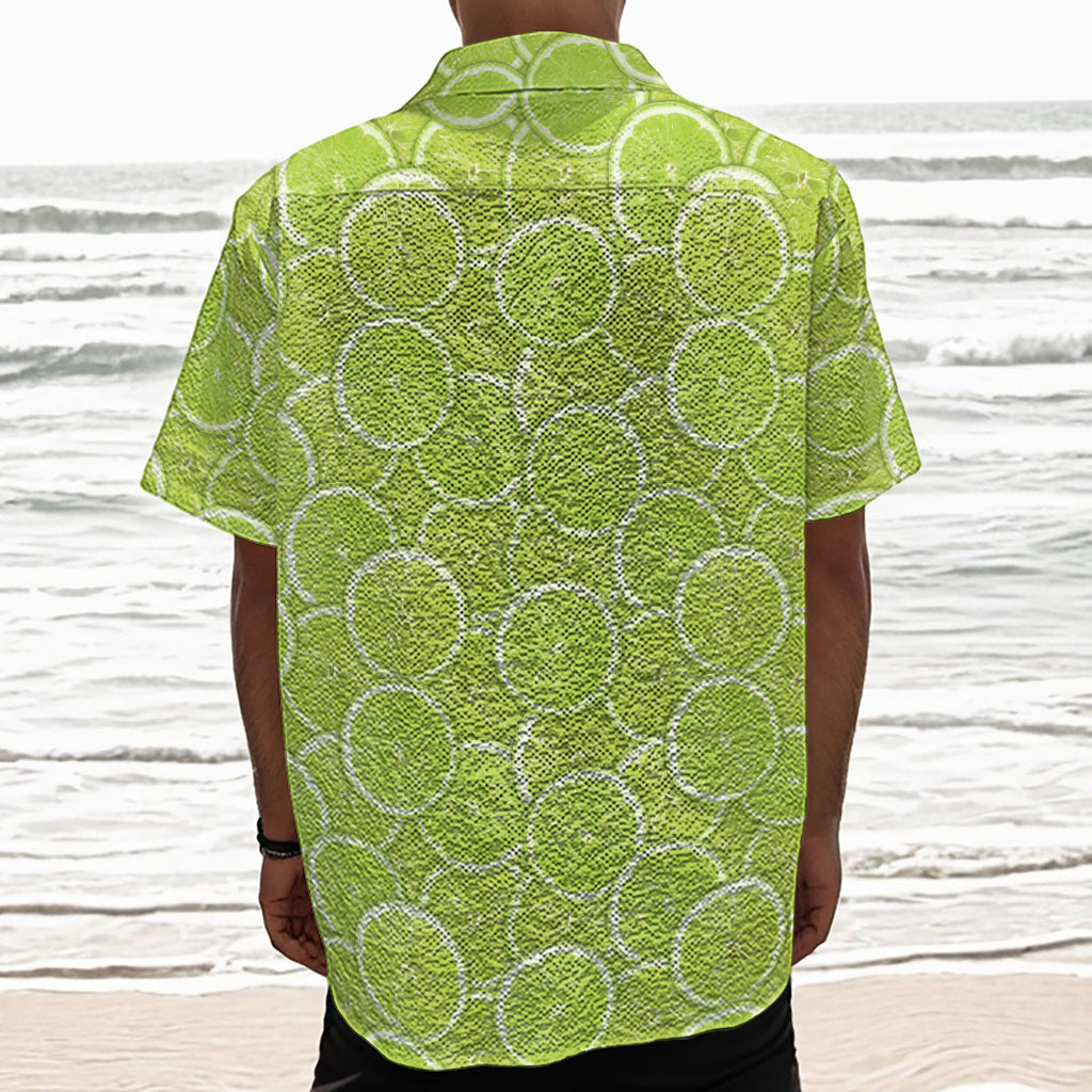 Green Lime Slices Pattern Print Textured Short Sleeve Shirt