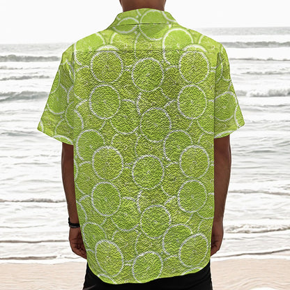 Green Lime Slices Pattern Print Textured Short Sleeve Shirt