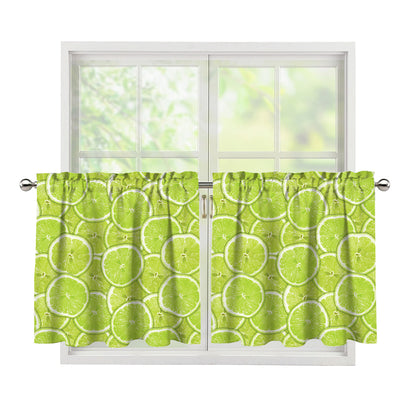 Green Lime Slices Pattern Print Tier Curtains