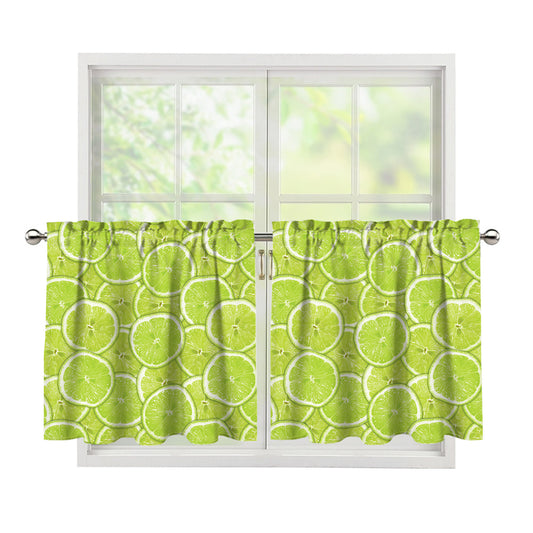 Green Lime Slices Pattern Print Tier Curtains