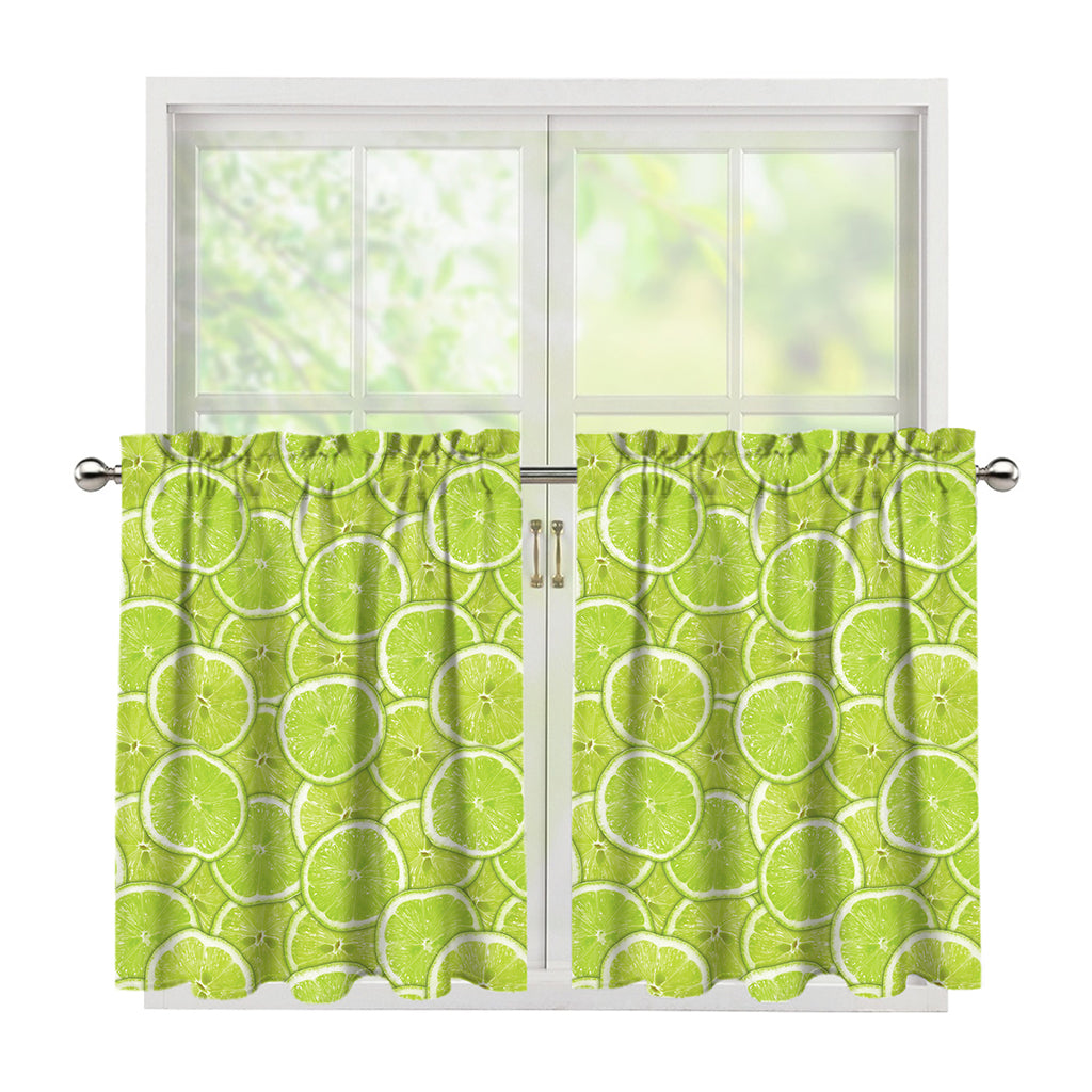 Green Lime Slices Pattern Print Tier Curtains