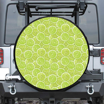 Green Lime Slices Pattern Print Tire Cover