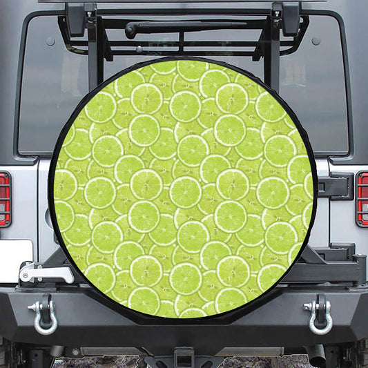Green Lime Slices Pattern Print Tire Cover