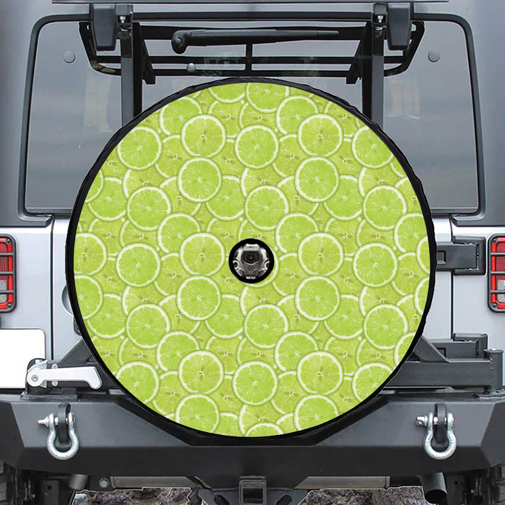 Green Lime Slices Pattern Print Tire Cover With Camera Hole