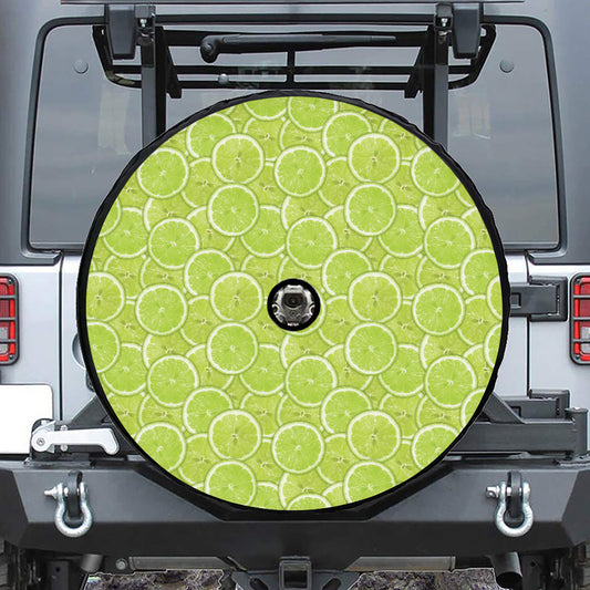 Green Lime Slices Pattern Print Tire Cover With Camera Hole