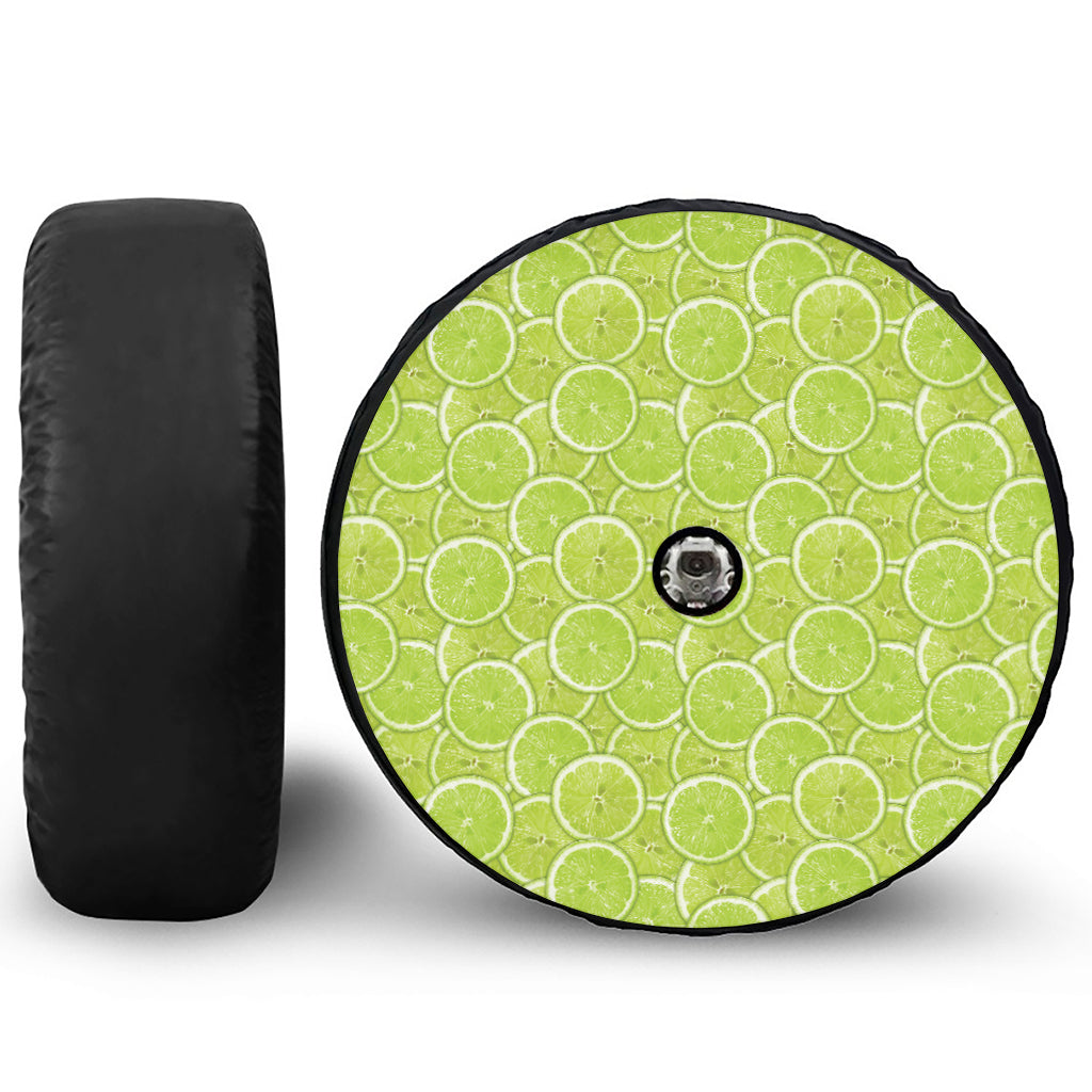 Green Lime Slices Pattern Print Tire Cover With Camera Hole