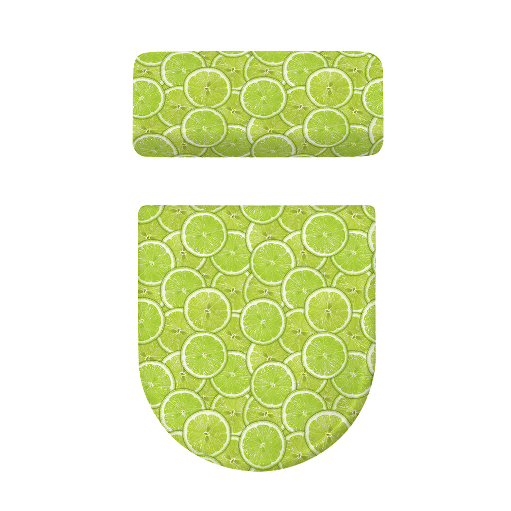 Green Lime Slices Pattern Print Toilet Lid And Tank Cover Set