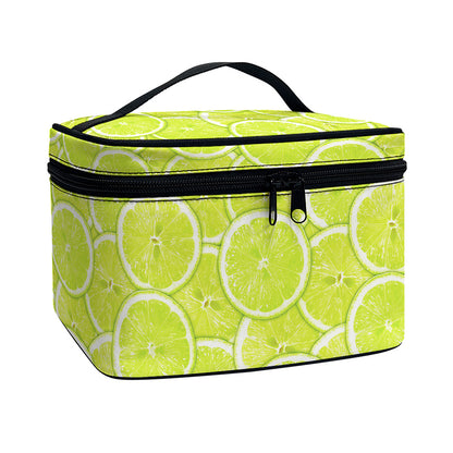 Green Lime Slices Pattern Print Travel Makeup Bag