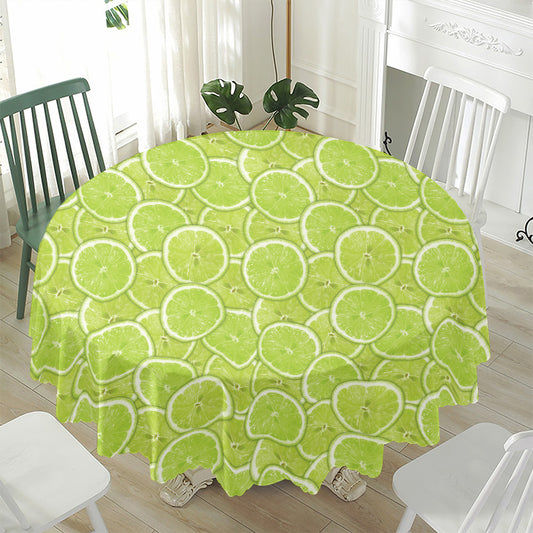 Green Lime Slices Pattern Print Waterproof Round Tablecloth