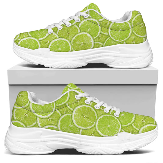 Green Lime Slices Pattern Print White Chunky Shoes