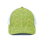 Green Lime Slices Pattern Print White Mesh Trucker Cap