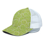 Green Lime Slices Pattern Print White Mesh Trucker Cap