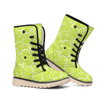 Green Lime Slices Pattern Print Winter Boots