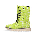 Green Lime Slices Pattern Print Winter Boots