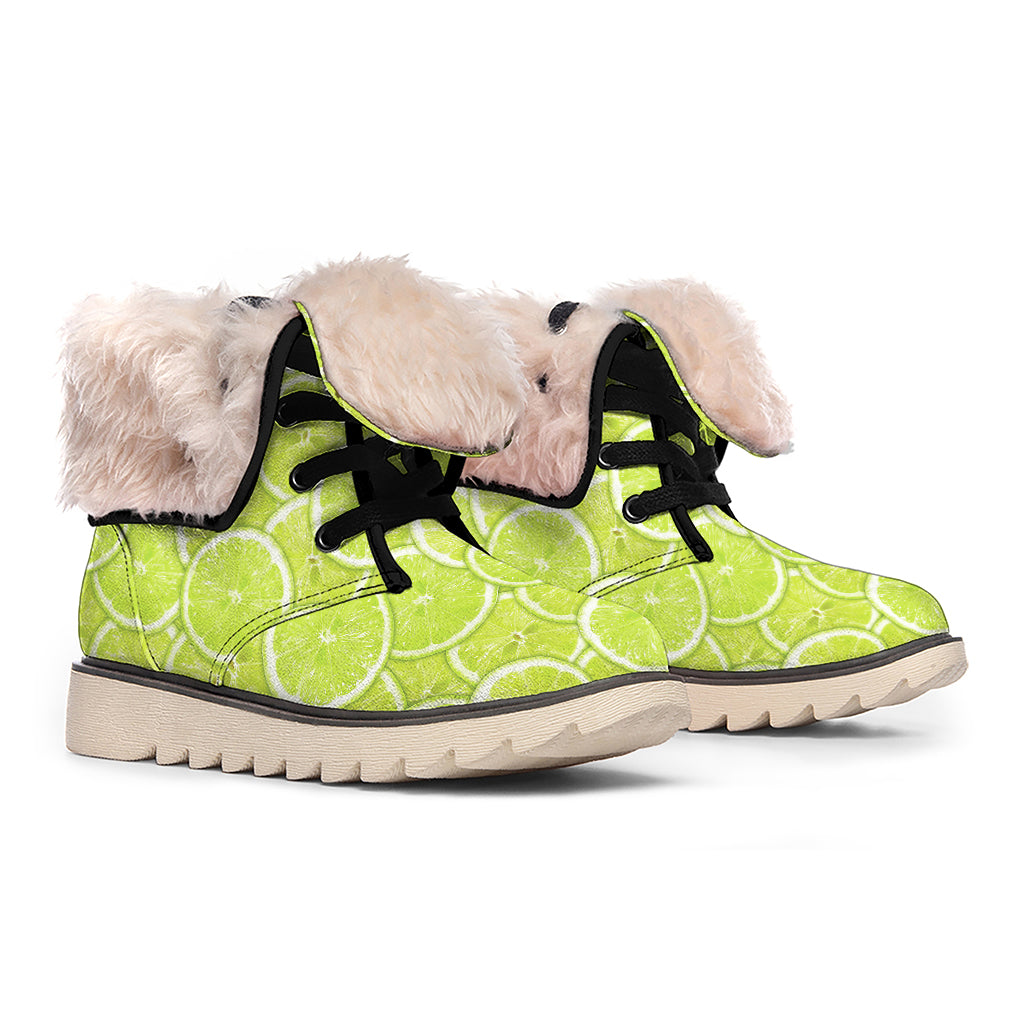 Green Lime Slices Pattern Print Winter Boots