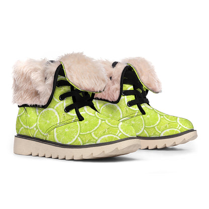 Green Lime Slices Pattern Print Winter Boots