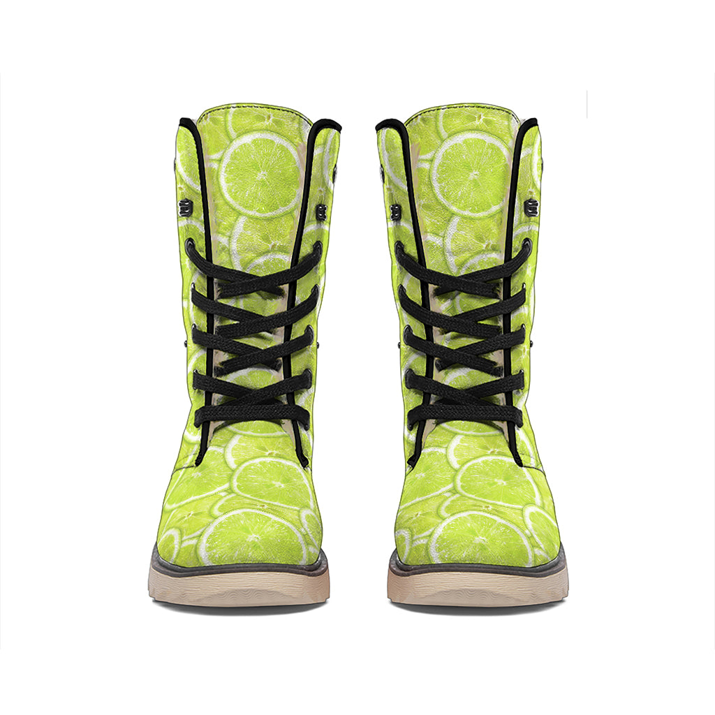 Green Lime Slices Pattern Print Winter Boots