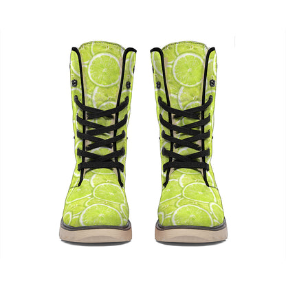 Green Lime Slices Pattern Print Winter Boots
