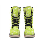 Green Lime Slices Pattern Print Winter Boots