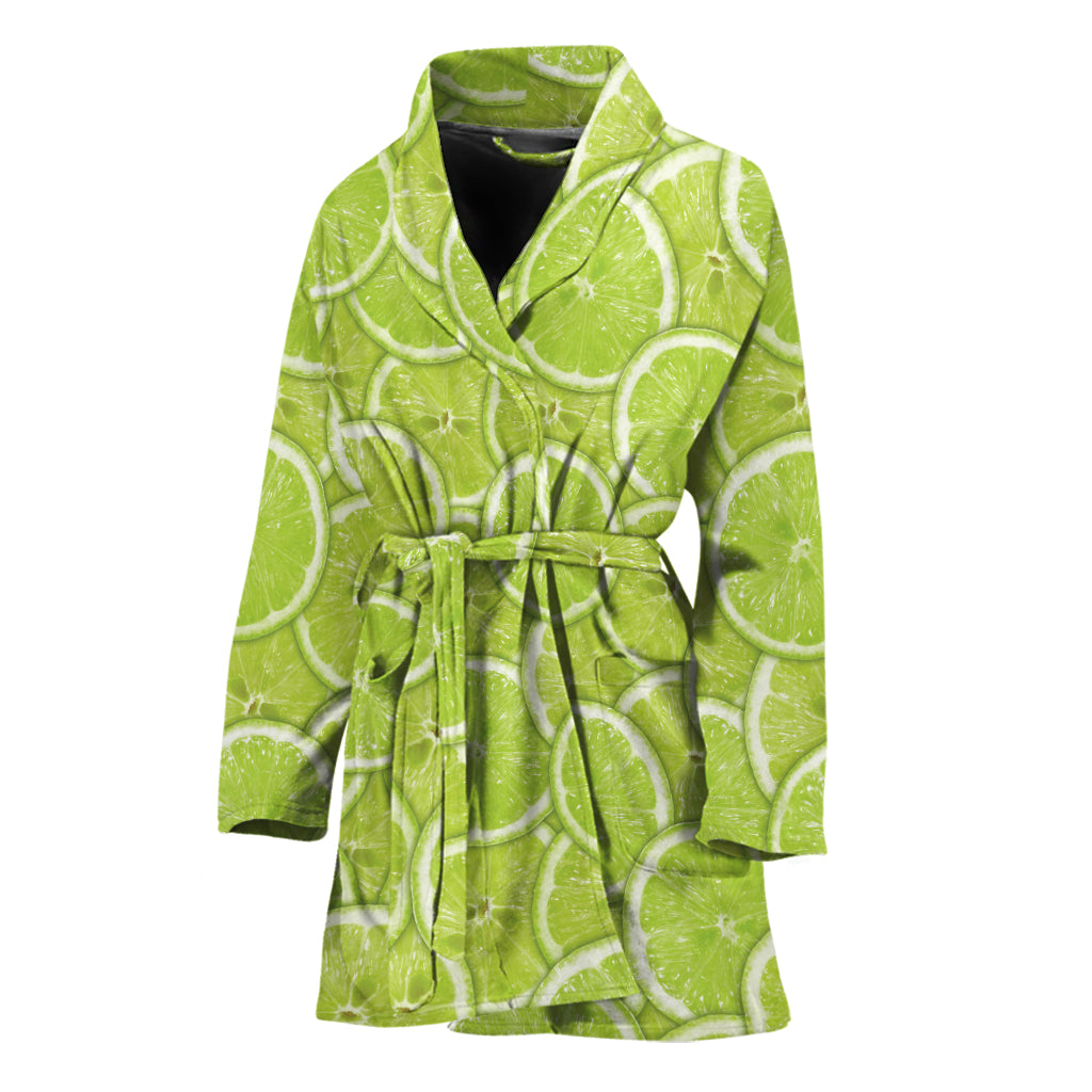 Green Lime Slices Pattern Print Women's Bathrobe